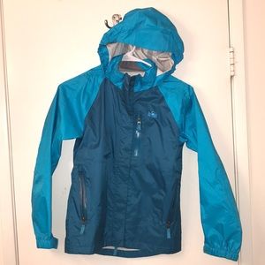 REI Teal/turquoise rain jacket with hood